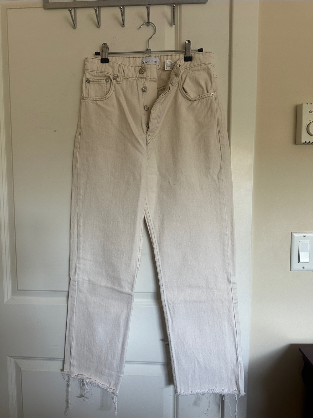 Zara high waisted straight leg jeans unfinished hem